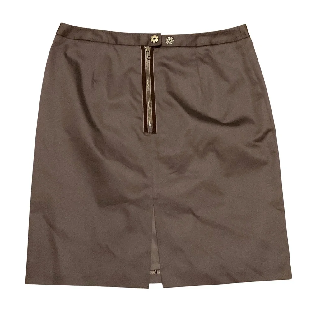 Y2K Pencil Skirt Wms 14 Brown Exposed Back Zip Stretch Career Office Library